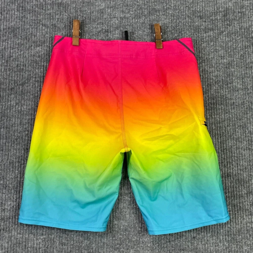 O'Neill Board Shorts Mens 30 Rainbow Ombre Hyperfreak Stretch Swim Trunks Pink